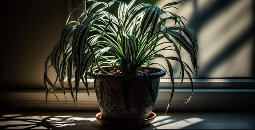 Fresh green plant in vase near window ,generative artificial intelligence